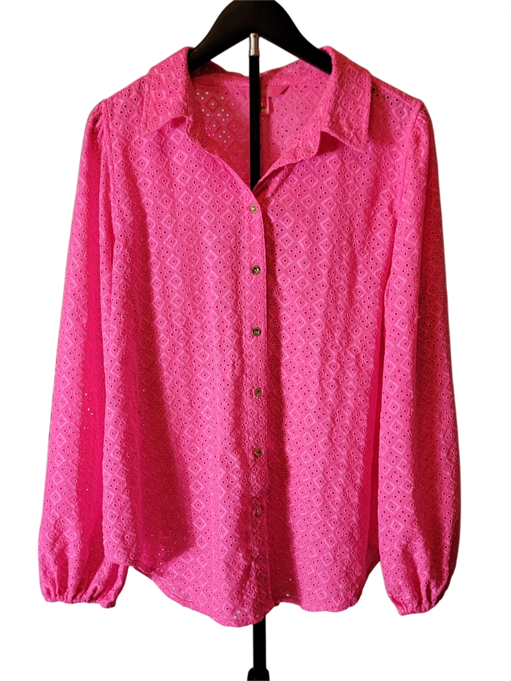 LILLY PULITZER Sea Breeze Eyelet Button Down Top Pink Isle - Size XL